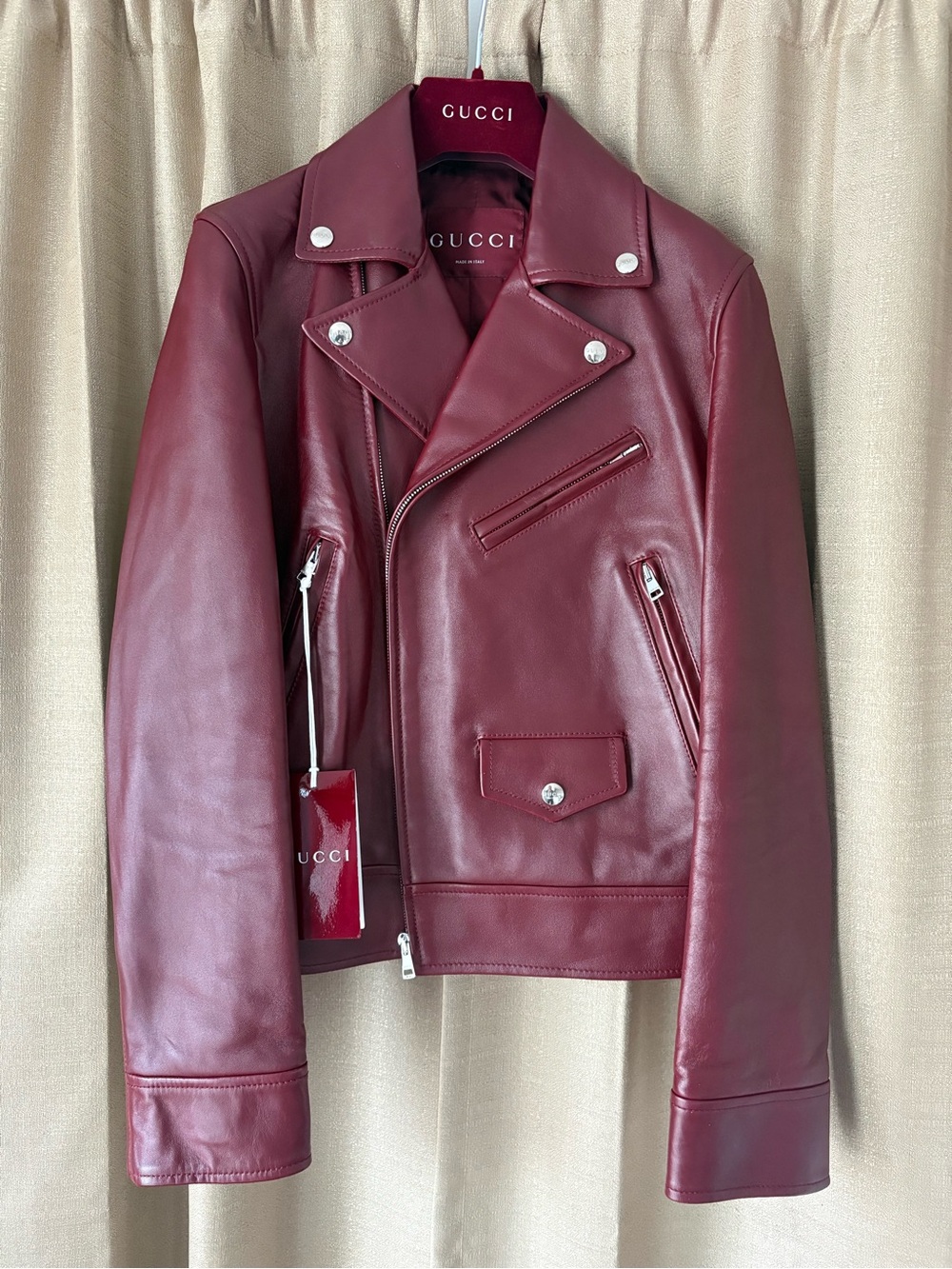 Gucci Burgundy Leather Moto Jacket